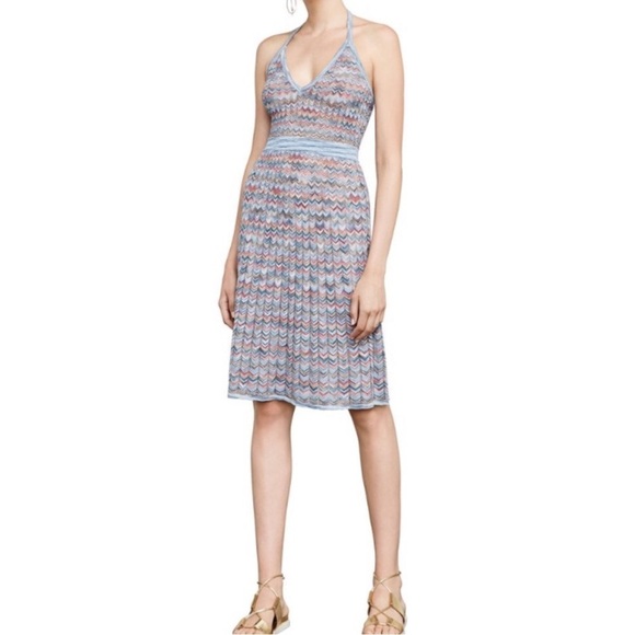 BCBGMaxAzria Jenn Chevron Multicolor Knit Midi Halter Dress Boho Dress Small - Picture 2 of 13